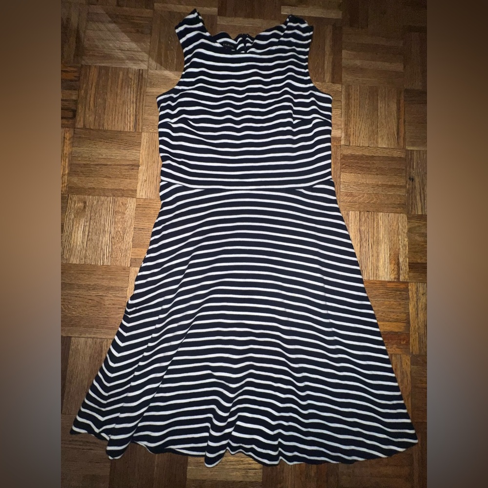 Talbots Navy and White Striped Midi Dress